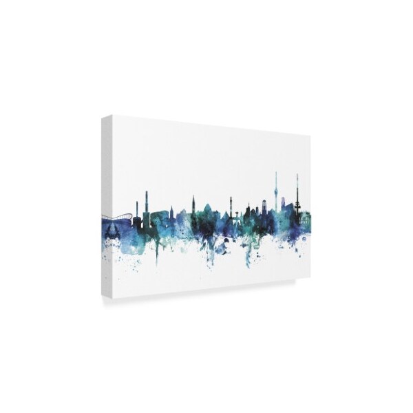 Michael Tompsett 'Stuttgart Germany Blue Teal Skyline' Canvas Art,22x32